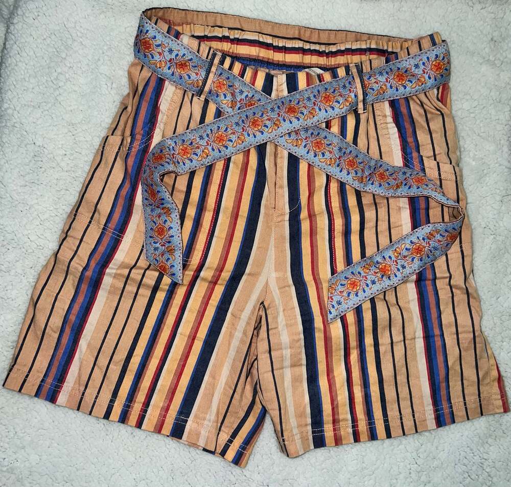 Soft Surroundings Summer Breeze Shorts Orange Stripe Stretch Belted - sz M - G13